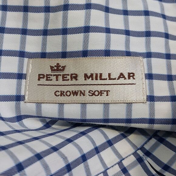 Peter Millar Crown Soft Men's Large Button Down Silk Blend Shirt Blue Checkered - Picture 5 of 10